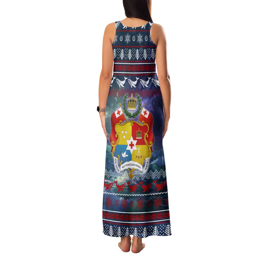 Tonga Christmas Tank Maxi Dress with Singing Whale Ocean Scene National Coat of Arms TS04 - Polynesian Pride