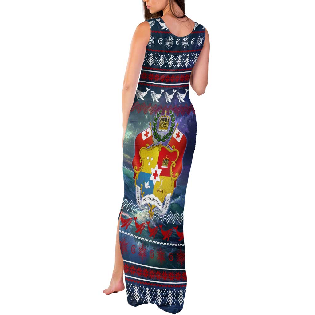 Tonga Christmas Tank Maxi Dress with Singing Whale Ocean Scene National Coat of Arms TS04 - Polynesian Pride