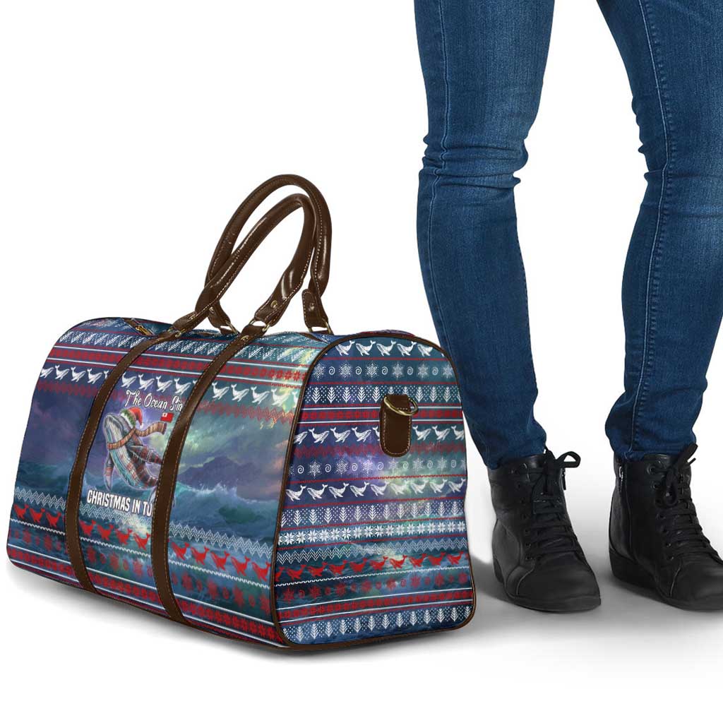 Tonga Christmas Travel Bag with Singing Whale Ocean Scene National Coat of Arms - Polynesian Pride