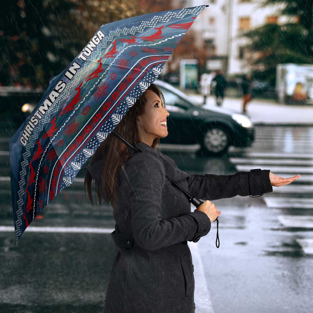 Tonga Christmas Umbrella with Singing Whale Ocean Scene National Coat of Arms - Polynesian Pride