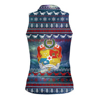 Tonga Christmas Women Sleeveless Polo Shirt with Singing Whale Ocean Scene National Coat of Arms TS04 - Polynesian Pride