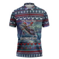 Tonga Christmas Zipper Polo Shirt with Singing Whale Ocean Scene National Coat of Arms TS04 Multicolor - Polynesian Pride