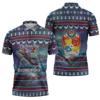 Tonga Christmas Zipper Polo Shirt with Singing Whale Ocean Scene National Coat of Arms TS04 - Polynesian Pride