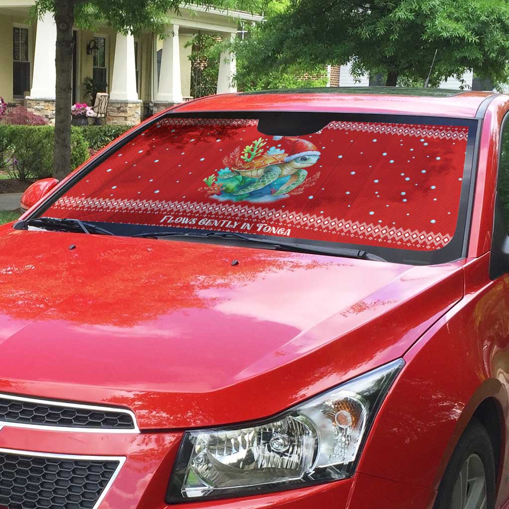 Tonga Christmas Auto Sun Shade with Sea Turtle Coral Reef Design Snowflake Pattern and National Emblem - Polynesian Pride