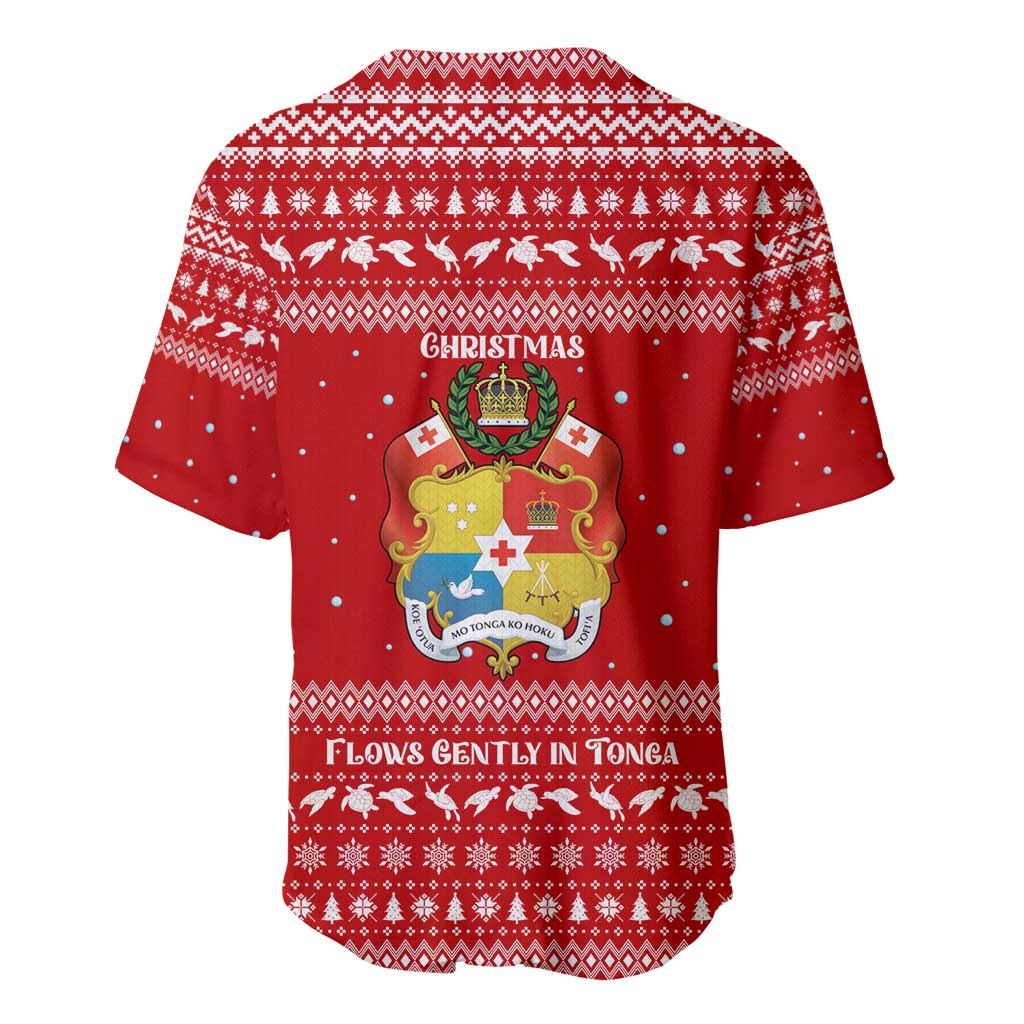Tonga Christmas Baseball Jersey with Sea Turtle Coral Reef Design Snowflake Pattern and National Emblem TS04 - Polynesian Pride