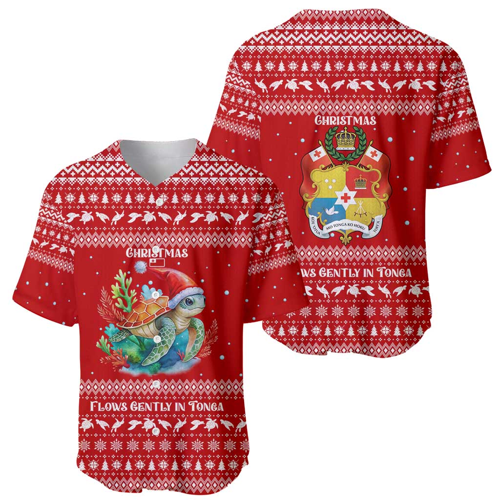 Tonga Christmas Baseball Jersey with Sea Turtle Coral Reef Design Snowflake Pattern and National Emblem TS04 - Polynesian Pride