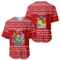 Tonga Christmas Baseball Jersey with Sea Turtle Coral Reef Design Snowflake Pattern and National Emblem TS04 - Polynesian Pride