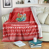 Tonga Christmas Blanket with Sea Turtle Coral Reef Design Snowflake Pattern and National Emblem TS04 Red White - Polynesian Pride