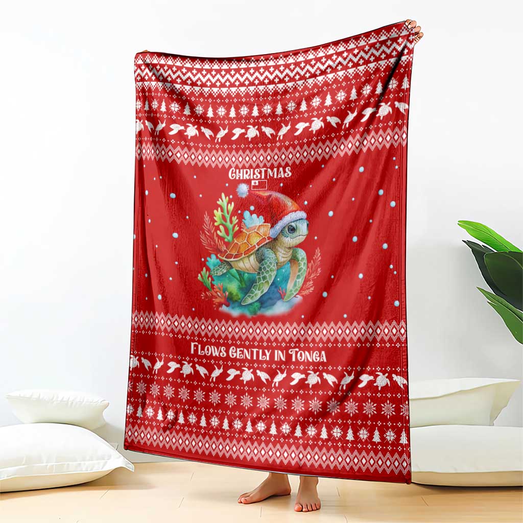 Tonga Christmas Blanket with Sea Turtle Coral Reef Design Snowflake Pattern and National Emblem TS04 - Polynesian Pride