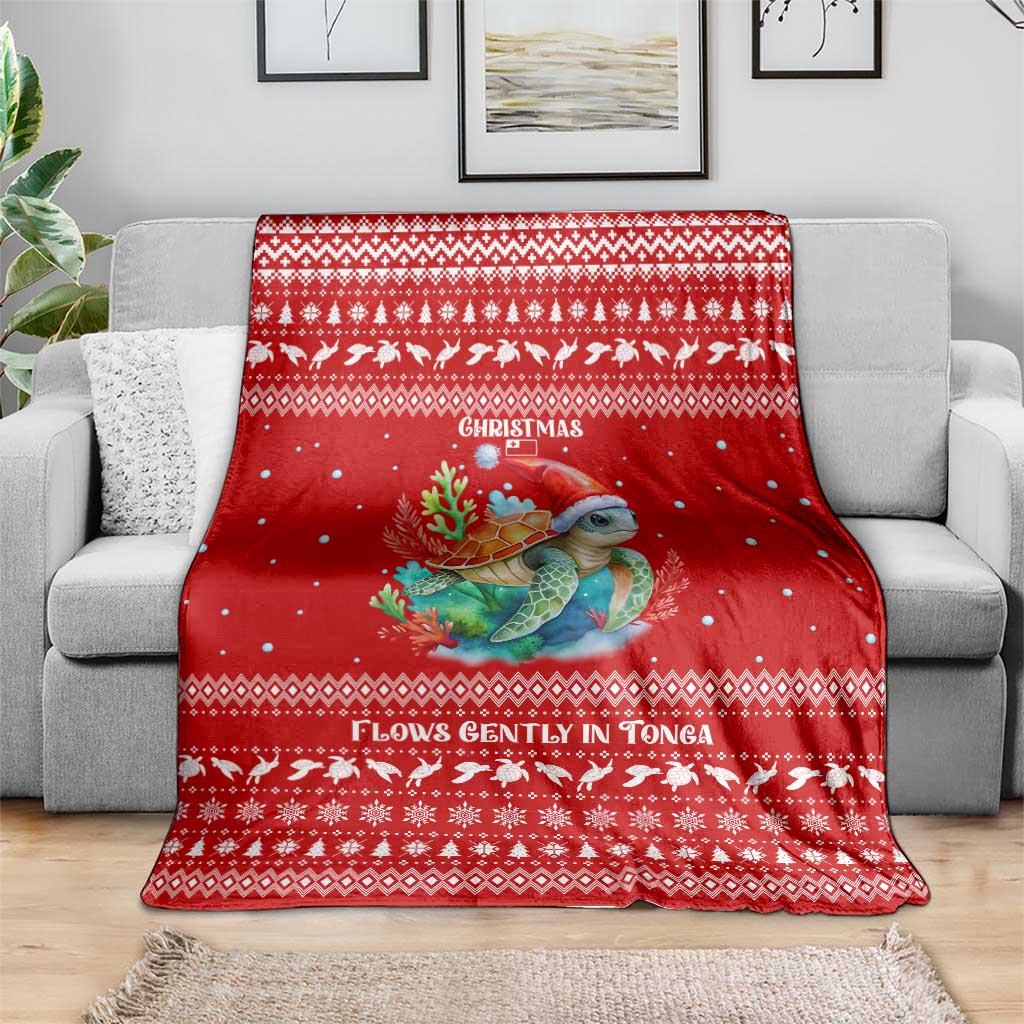 Tonga Christmas Blanket with Sea Turtle Coral Reef Design Snowflake Pattern and National Emblem TS04 - Polynesian Pride