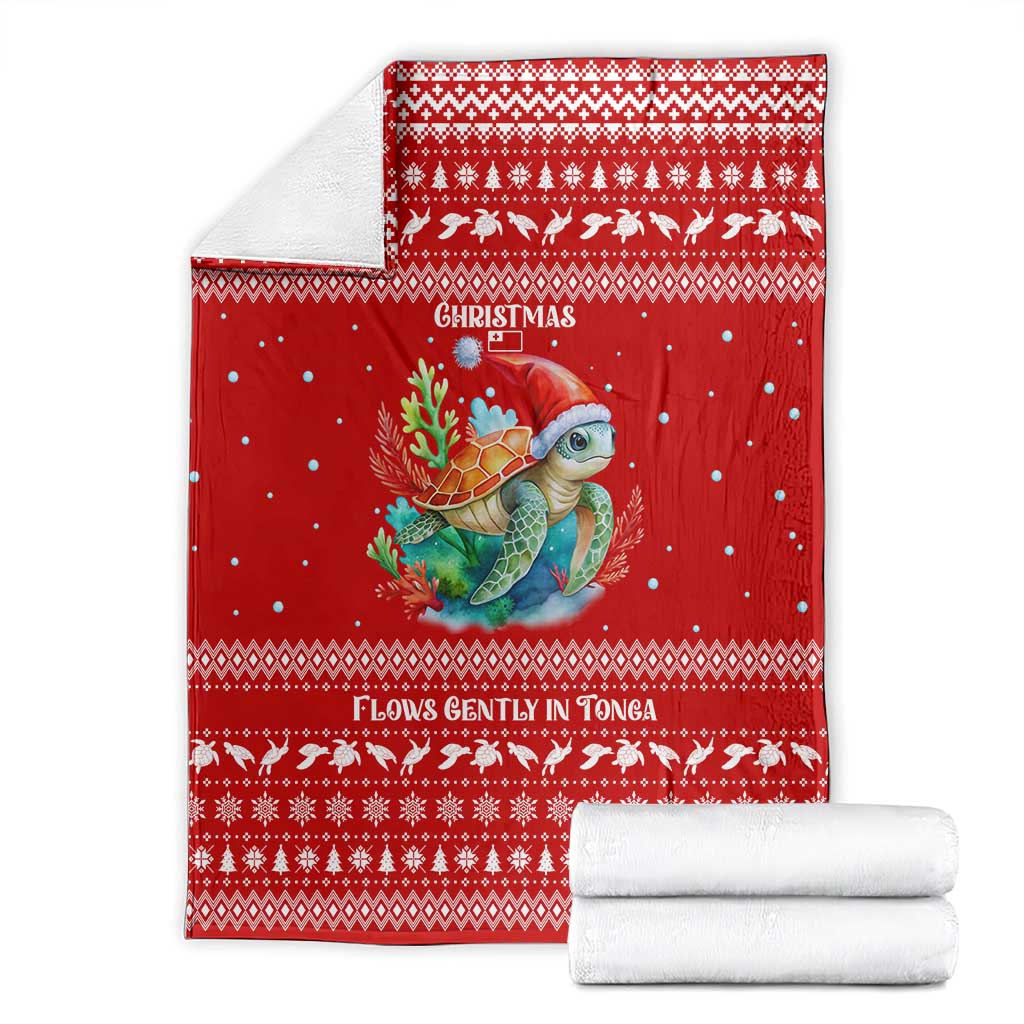 Tonga Christmas Blanket with Sea Turtle Coral Reef Design Snowflake Pattern and National Emblem TS04 - Polynesian Pride