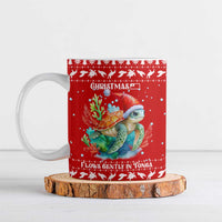 Tonga Christmas Ceramic Mug with Sea Turtle Coral Reef Design Snowflake Pattern and National Emblem TS04 Red White - Polynesian Pride