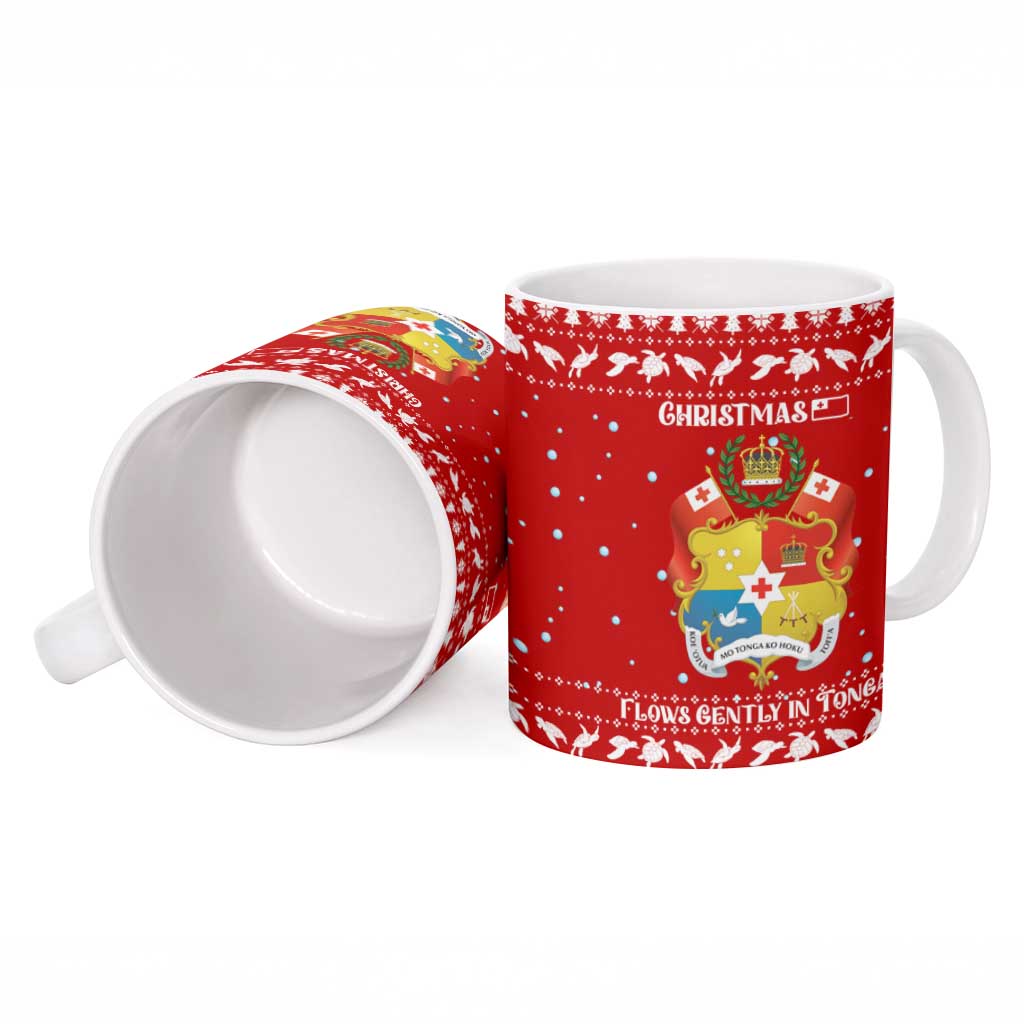 Tonga Christmas Ceramic Mug with Sea Turtle Coral Reef Design Snowflake Pattern and National Emblem TS04 - Polynesian Pride
