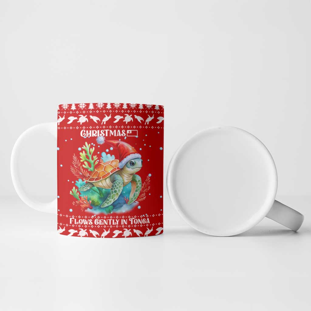 Tonga Christmas Ceramic Mug with Sea Turtle Coral Reef Design Snowflake Pattern and National Emblem TS04 - Polynesian Pride