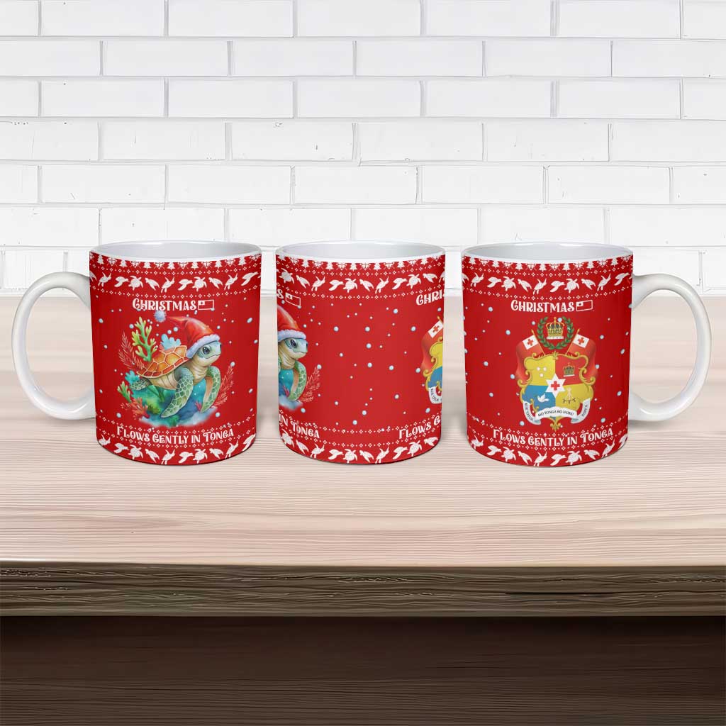 Tonga Christmas Ceramic Mug with Sea Turtle Coral Reef Design Snowflake Pattern and National Emblem TS04 - Polynesian Pride