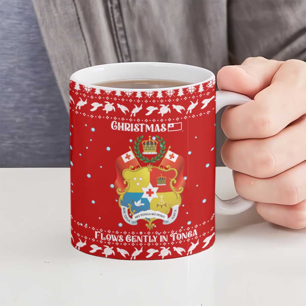 Tonga Christmas Ceramic Mug with Sea Turtle Coral Reef Design Snowflake Pattern and National Emblem TS04 - Polynesian Pride