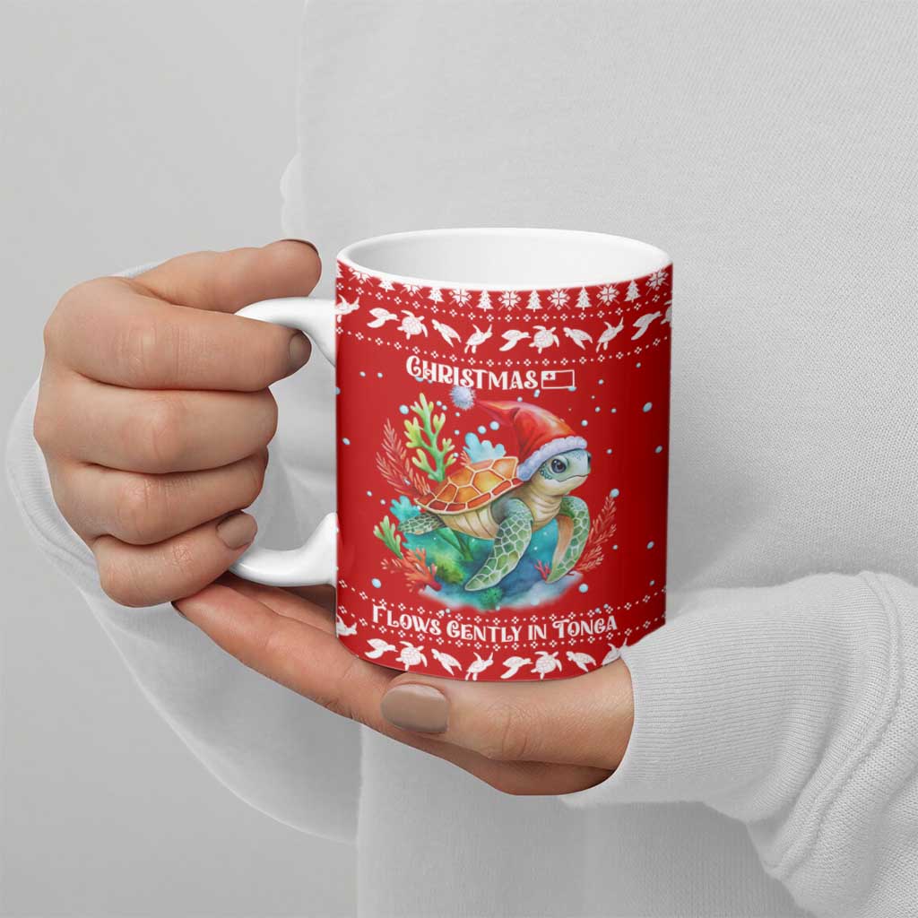 Tonga Christmas Ceramic Mug with Sea Turtle Coral Reef Design Snowflake Pattern and National Emblem TS04 - Polynesian Pride