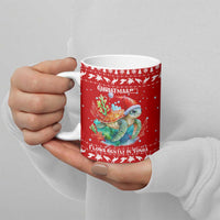 Tonga Christmas Ceramic Mug with Sea Turtle Coral Reef Design Snowflake Pattern and National Emblem TS04 - Polynesian Pride