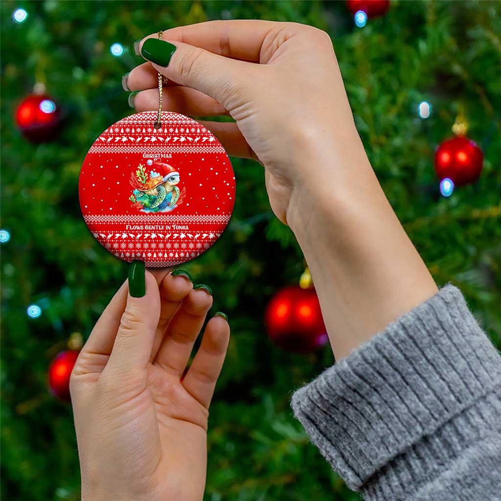 Tonga Christmas Ceramic Ornament with Sea Turtle Coral Reef Design Snowflake Pattern and National Emblem - Polynesian Pride