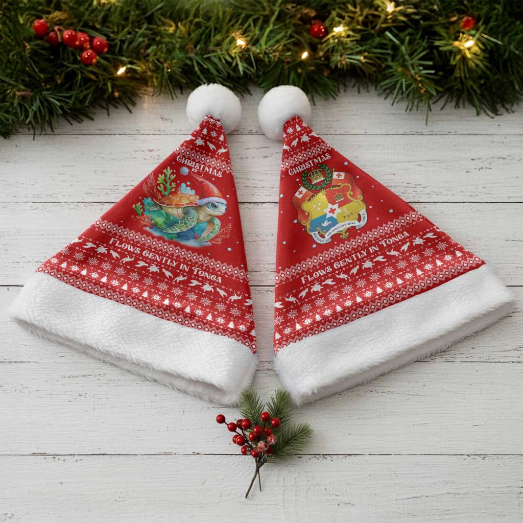 Tonga Christmas Santa Hat with Sea Turtle Coral Reef Design Snowflake Pattern and National Emblem TS04 - Polynesian Pride