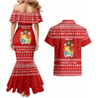 Tonga Christmas Couples Matching Mermaid Dress and Hawaiian Shirt with Sea Turtle Coral Reef Design Snowflake Pattern and National Emblem TS04 - Polynesian Pride