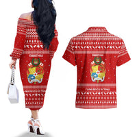 Tonga Christmas Couples Matching Off The Shoulder Long Sleeve Dress and Hawaiian Shirt with Sea Turtle Coral Reef Design Snowflake Pattern and National Emblem TS04 - Polynesian Pride