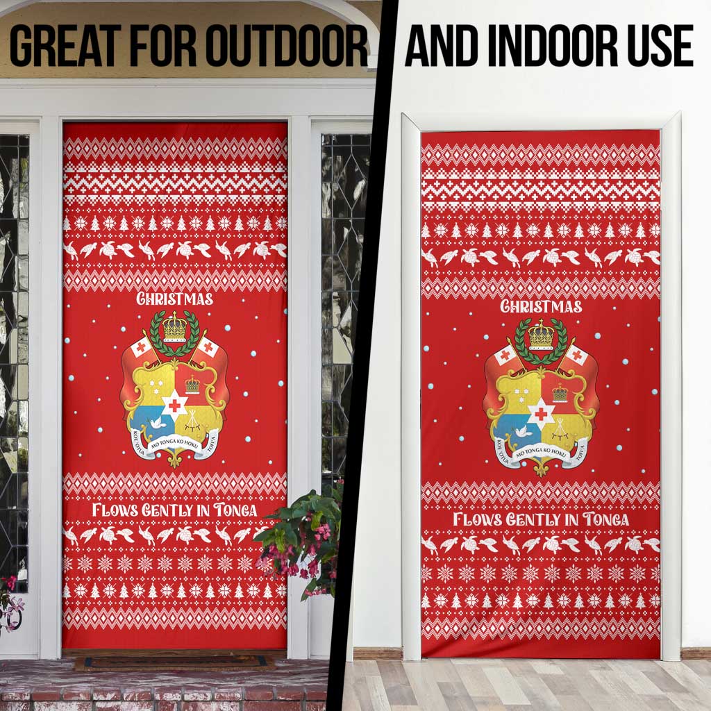 Tonga Christmas Door Cover with Sea Turtle Coral Reef Design Snowflake Pattern and National Emblem - Polynesian Pride
