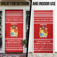 Tonga Christmas Door Cover with Sea Turtle Coral Reef Design Snowflake Pattern and National Emblem - Polynesian Pride