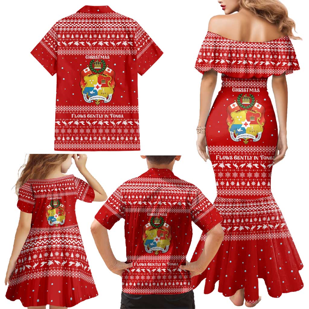 Tonga Christmas Family Matching Mermaid Dress and Hawaiian Shirt with Sea Turtle Coral Reef Design Snowflake Pattern and National Emblem TS04 - Polynesian Pride