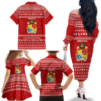Tonga Christmas Family Matching Off The Shoulder Long Sleeve Dress and Hawaiian Shirt with Sea Turtle Coral Reef Design Snowflake Pattern and National Emblem TS04 - Polynesian Pride