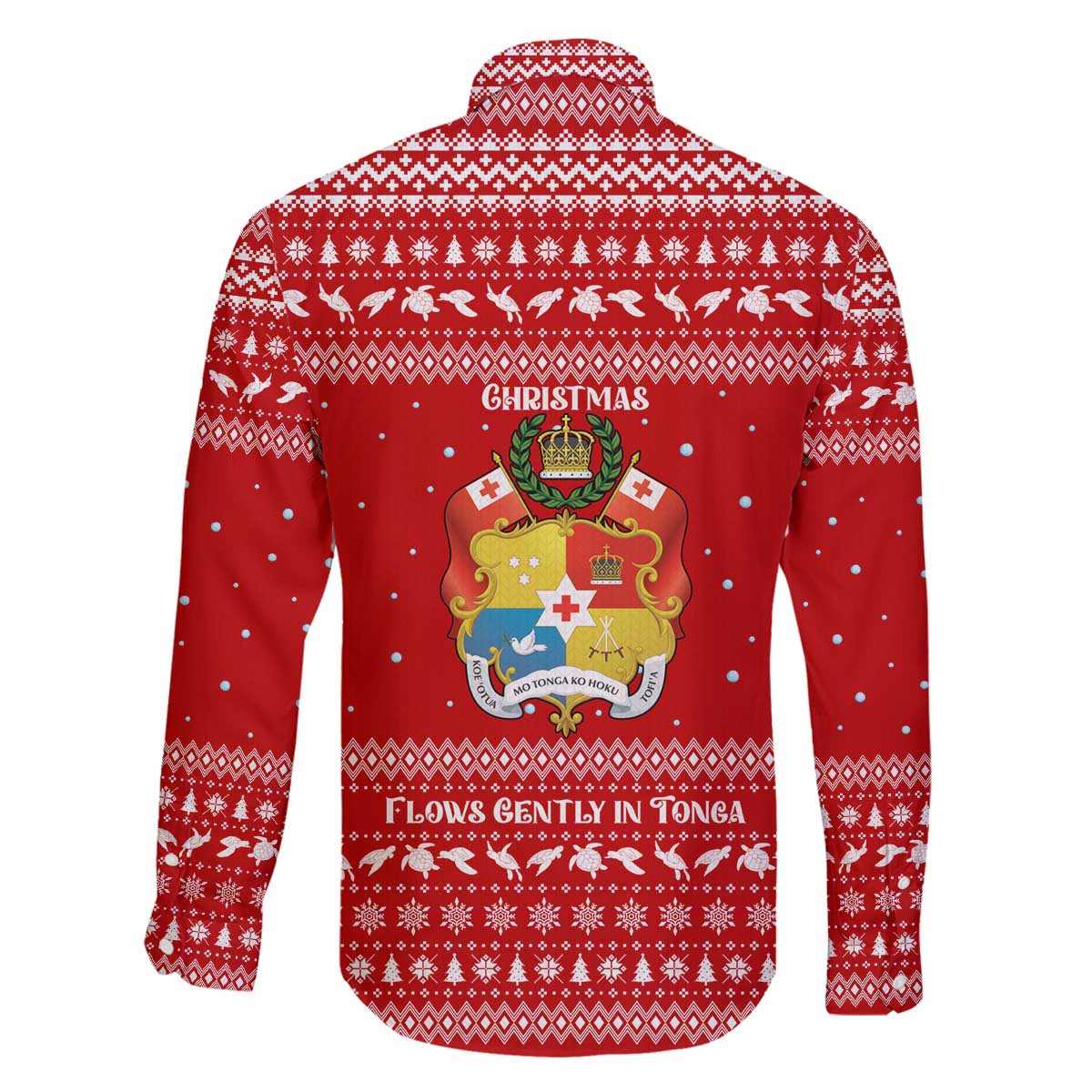 Tonga Christmas Family Matching Off The Shoulder Long Sleeve Dress and Hawaiian Shirt with Sea Turtle Coral Reef Design Snowflake Pattern and National Emblem TS04 - Polynesian Pride