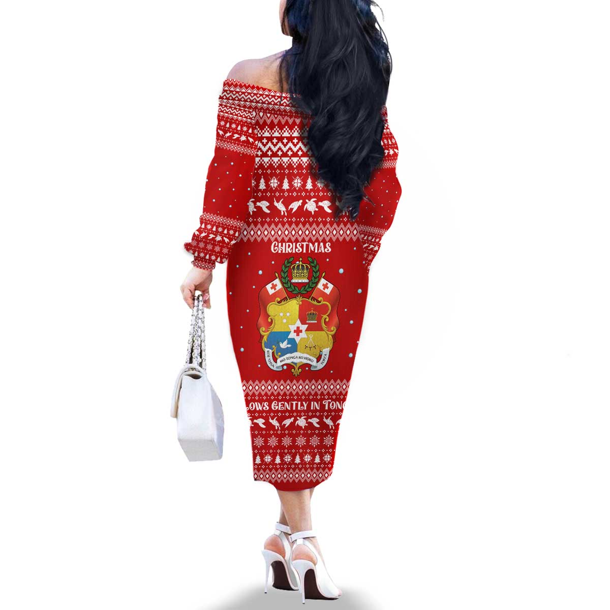 Tonga Christmas Family Matching Off The Shoulder Long Sleeve Dress and Hawaiian Shirt with Sea Turtle Coral Reef Design Snowflake Pattern and National Emblem TS04 - Polynesian Pride