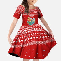Tonga Christmas Family Matching Off Shoulder Maxi Dress and Hawaiian Shirt with Sea Turtle Coral Reef Design Snowflake Pattern and National Emblem TS04 Daughter's Dress Red White - Polynesian Pride