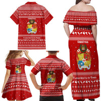 Tonga Christmas Family Matching Off Shoulder Maxi Dress and Hawaiian Shirt with Sea Turtle Coral Reef Design Snowflake Pattern and National Emblem TS04 - Polynesian Pride