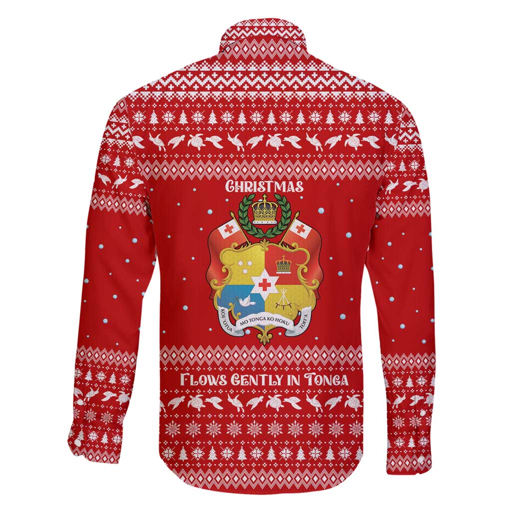Tonga Christmas Family Matching Off Shoulder Maxi Dress and Hawaiian Shirt with Sea Turtle Coral Reef Design Snowflake Pattern and National Emblem TS04 - Polynesian Pride