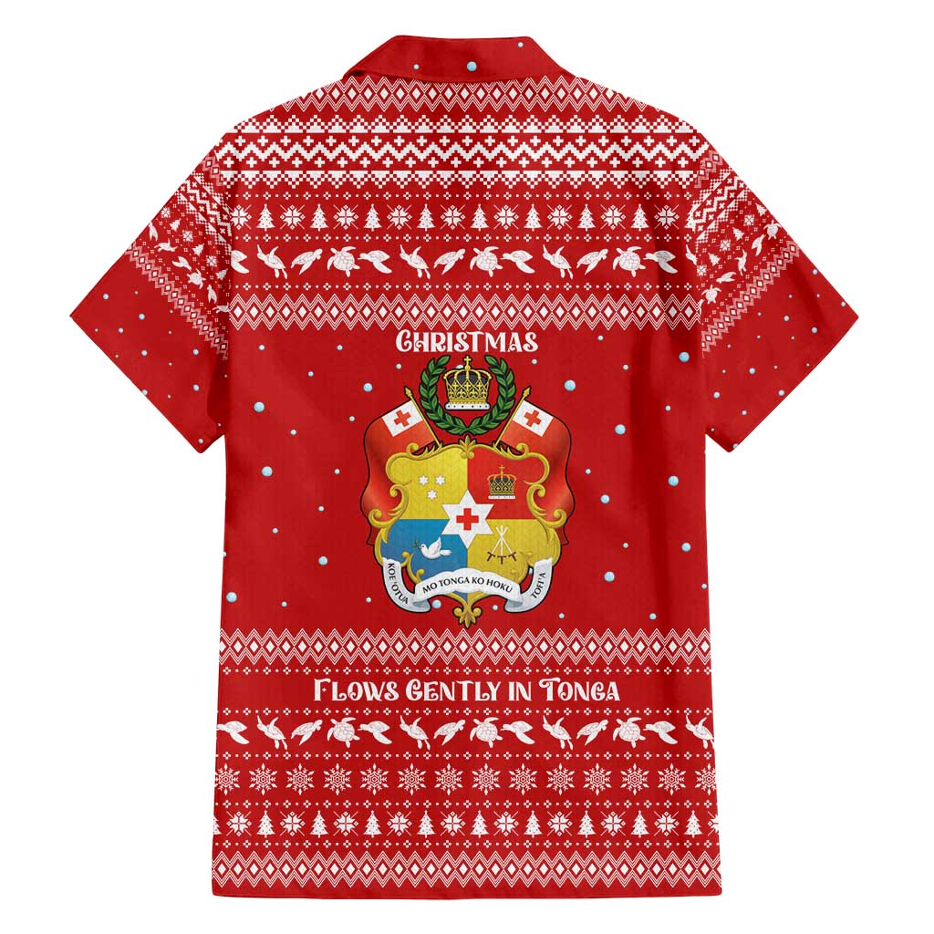Tonga Christmas Family Matching Off Shoulder Short Dress and Hawaiian Shirt with Sea Turtle Coral Reef Design Snowflake Pattern and National Emblem TS04 - Polynesian Pride
