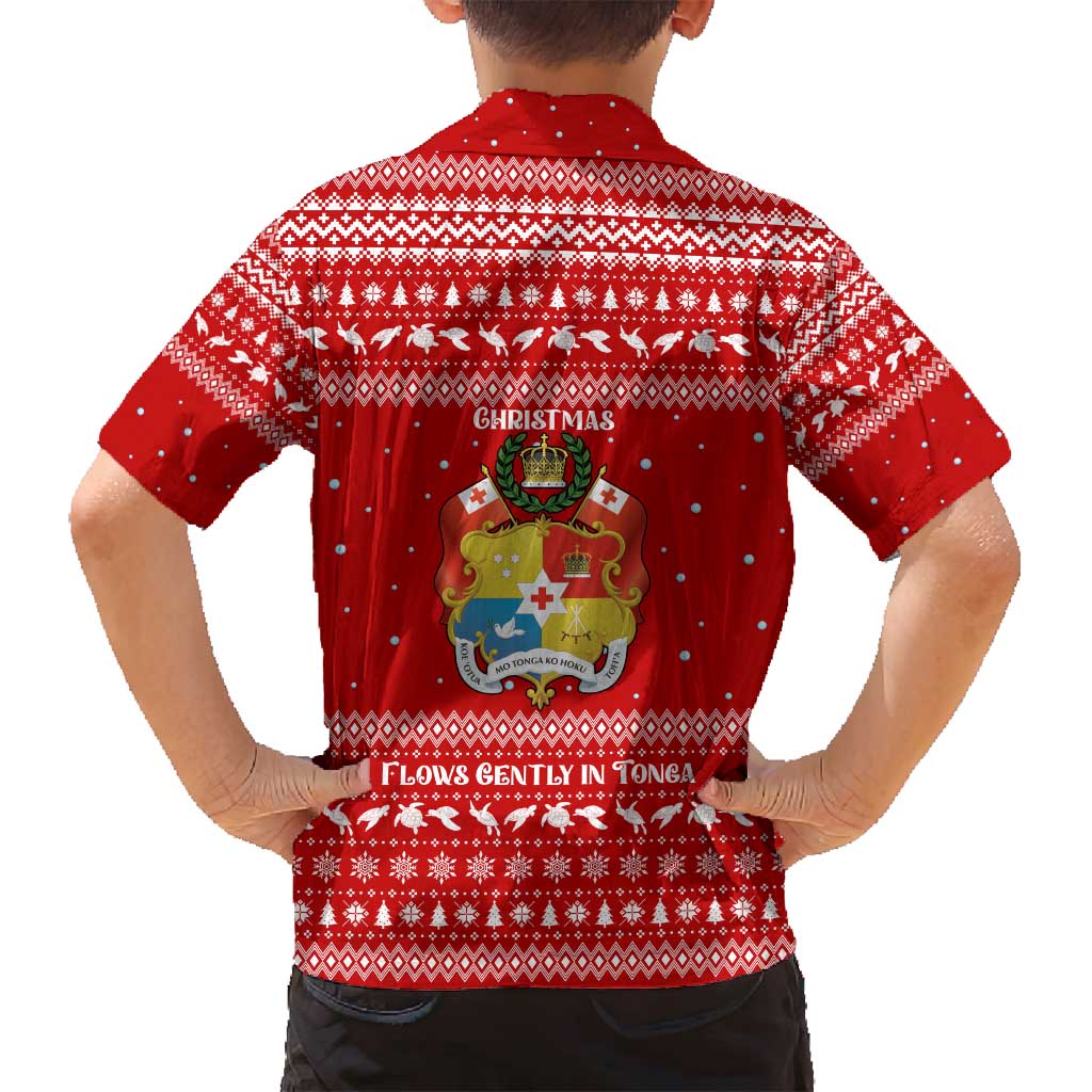 Tonga Christmas Family Matching Puletasi and Hawaiian Shirt with Sea Turtle Coral Reef Design Snowflake Pattern and National Emblem TS04 - Polynesian Pride