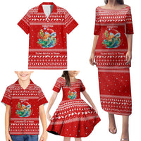 Tonga Christmas Family Matching Puletasi and Hawaiian Shirt with Sea Turtle Coral Reef Design Snowflake Pattern and National Emblem TS04 - Polynesian Pride