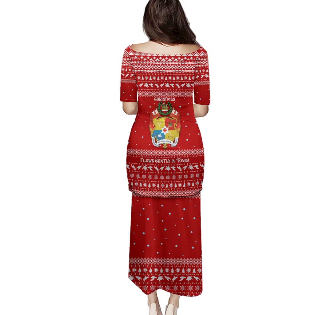 Tonga Christmas Family Matching Puletasi and Hawaiian Shirt with Sea Turtle Coral Reef Design Snowflake Pattern and National Emblem TS04 - Polynesian Pride
