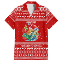 Tonga Christmas Family Matching Short Sleeve Bodycon Dress and Hawaiian Shirt with Sea Turtle Coral Reef Design Snowflake Pattern and National Emblem TS04 Dad's Shirt - Short Sleeve Red White - Polynesian Pride
