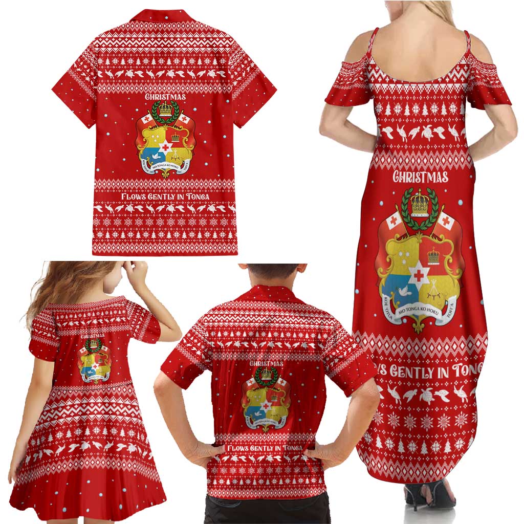 Tonga Christmas Family Matching Summer Maxi Dress and Hawaiian Shirt with Sea Turtle Coral Reef Design Snowflake Pattern and National Emblem TS04 - Polynesian Pride