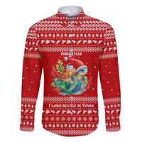 Tonga Christmas Family Matching Summer Maxi Dress and Hawaiian Shirt with Sea Turtle Coral Reef Design Snowflake Pattern and National Emblem TS04 Dad's Shirt - Long Sleeve Red White - Polynesian Pride
