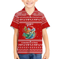 Tonga Christmas Family Matching Tank Maxi Dress and Hawaiian Shirt with Sea Turtle Coral Reef Design Snowflake Pattern and National Emblem TS04 Son's Shirt Red White - Polynesian Pride