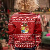 Tonga Christmas Kid Ugly Christmas Sweater with Sea Turtle Coral Reef Design Snowflake Pattern and National Emblem - Polynesian Pride