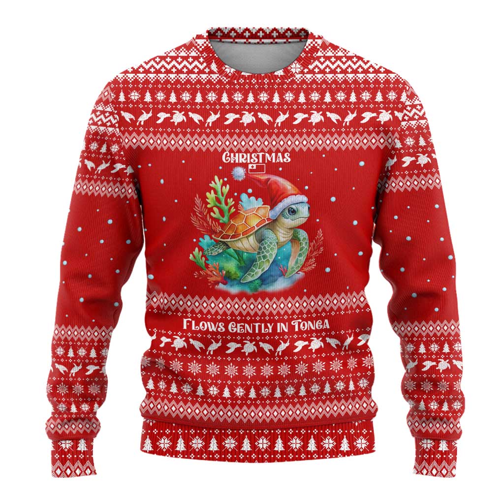 Tonga Christmas Ugly Christmas Sweater with Sea Turtle Coral Reef Design Snowflake Pattern and National Emblem TS04 - Polynesian Pride