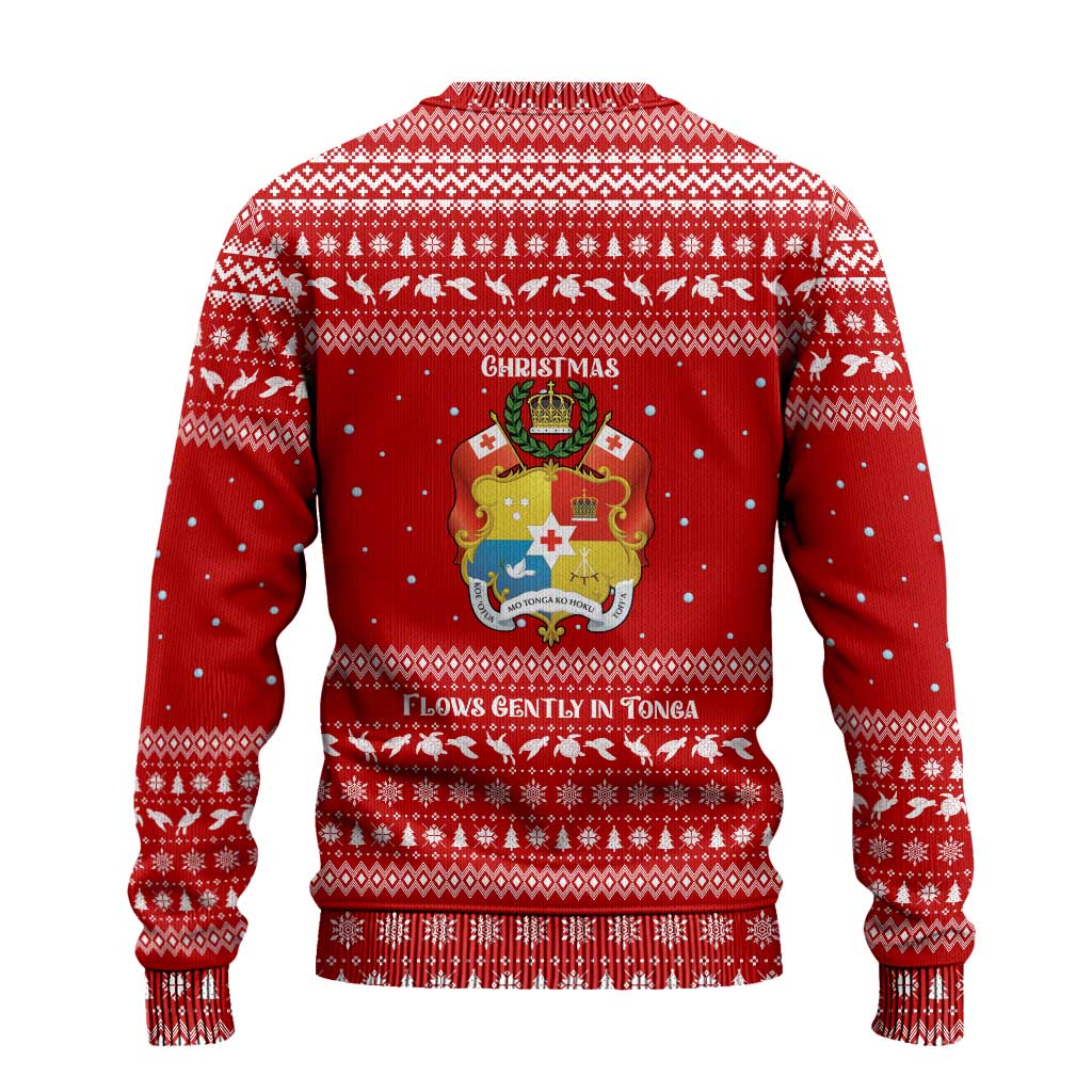 Tonga Christmas Ugly Christmas Sweater with Sea Turtle Coral Reef Design Snowflake Pattern and National Emblem TS04 - Polynesian Pride