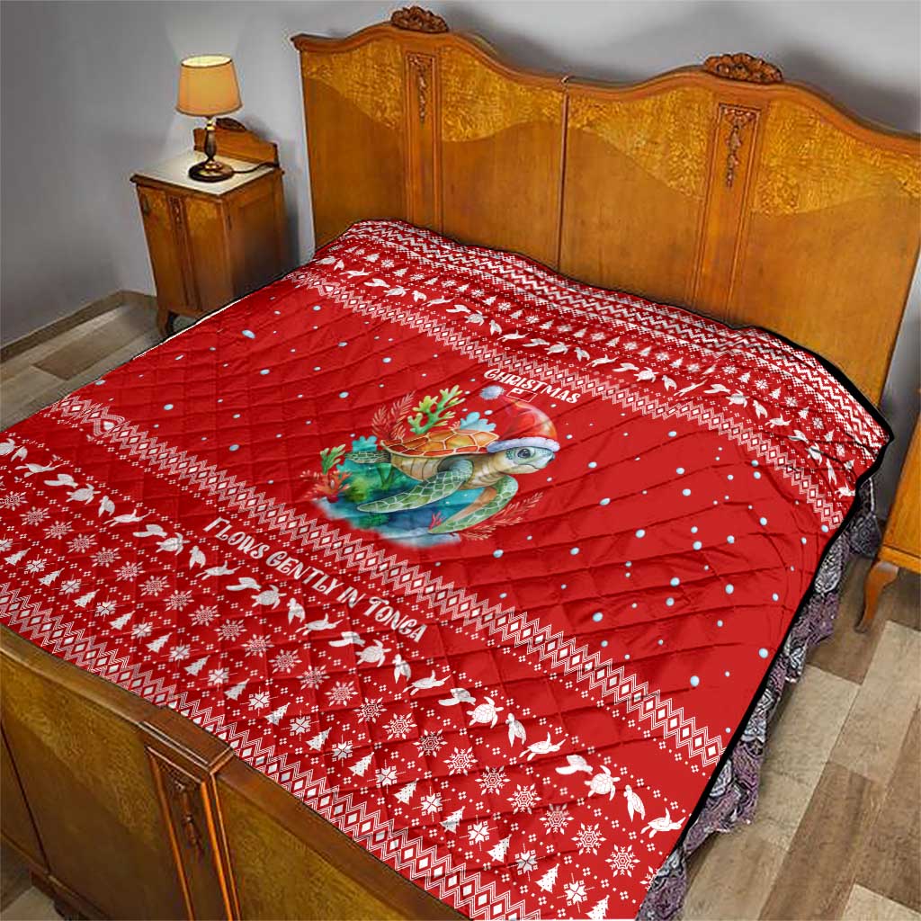 Tonga Christmas Quilt with Sea Turtle Coral Reef Design Snowflake Pattern and National Emblem TS04 - Polynesian Pride