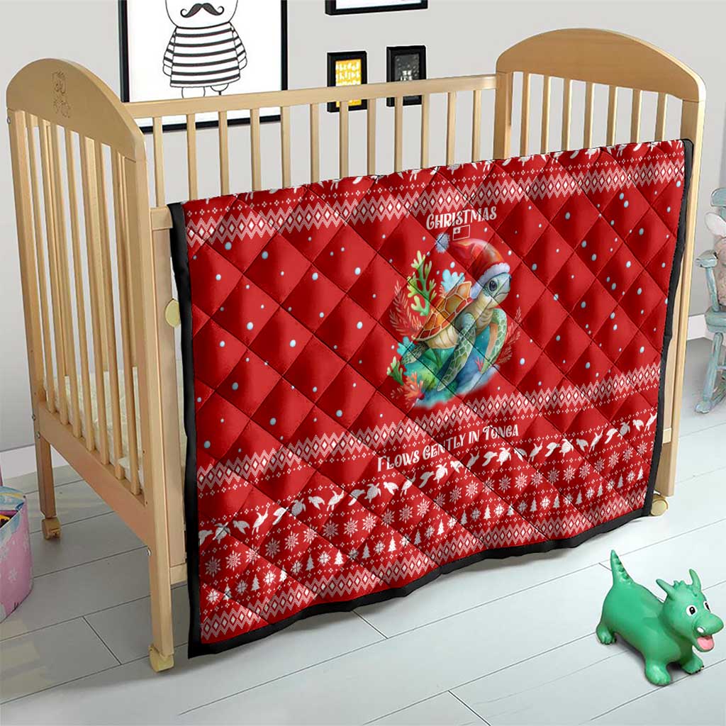 Tonga Christmas Quilt with Sea Turtle Coral Reef Design Snowflake Pattern and National Emblem TS04 - Polynesian Pride