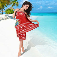 Tonga Christmas Sarong with Sea Turtle Coral Reef Design Snowflake Pattern and National Emblem - Polynesian Pride