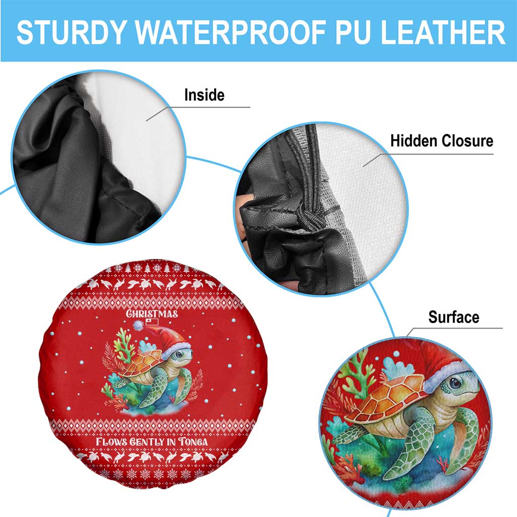 Tonga Christmas Spare Tire Cover with Sea Turtle Coral Reef Design Snowflake Pattern and National Emblem - Polynesian Pride